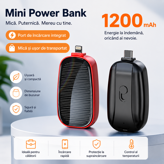 Mini Powerbank cu Încărcare Solară tip breloc