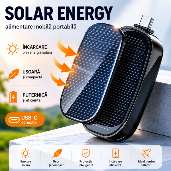 Mini Powerbank cu Încărcare Solară tip breloc