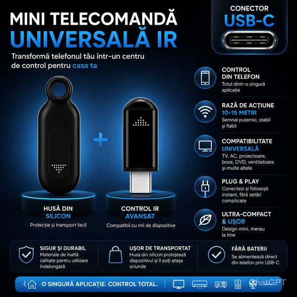 Mini Telecomandă Universală pentru Telefon (USB-C)